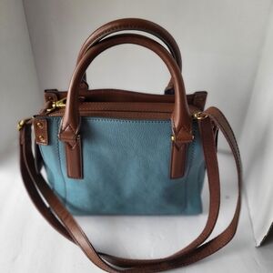 Fossil Teal and Brown Claire Satchel